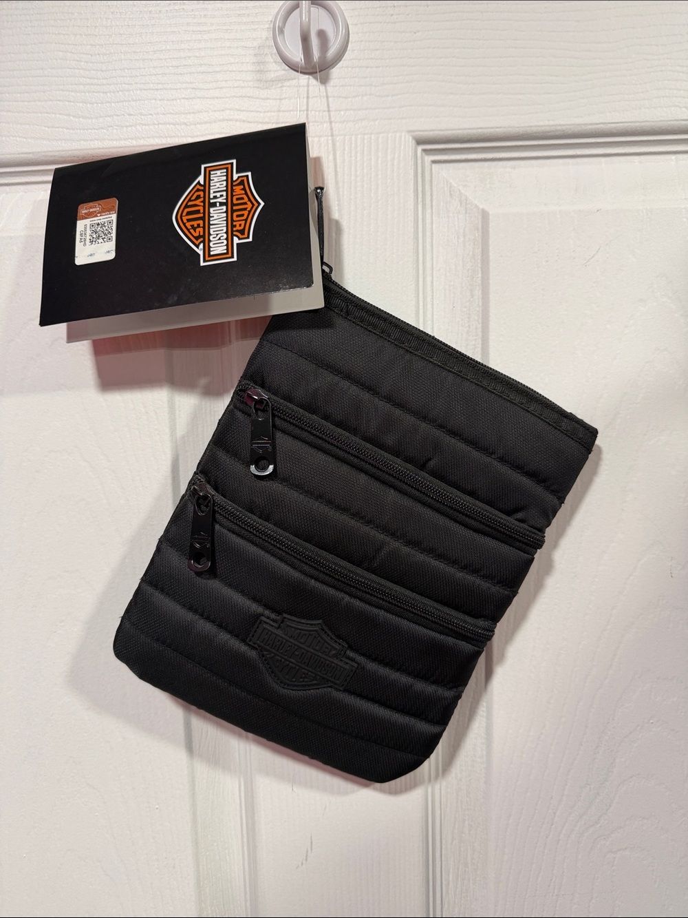 Harley-Davidson Black Quilted crossbody Bag with Triple Zip Pockets